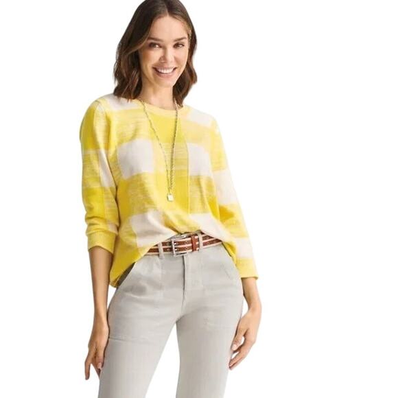 NWT CAbi #6236 Women's Yellow White Checkerboard Pullover Sweater Size Large - Picture 1 of 6